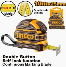 Ingco Tape Measure Rubber Case 10m x 25mm