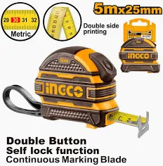 Ingco Tape Measure Rubber Case 5m x 25mm