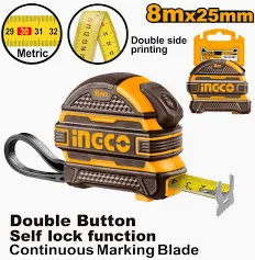 Ingco Tape Measure Rubber Case 8m x 25mm