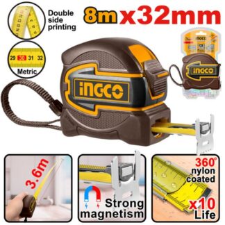 Ingco Tape Measure 8m x 32mm Rubber Case Magnetic Hook