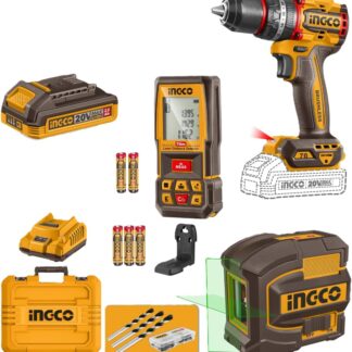 INGCO 3Pc Combo Kit, Impact Drill + Laser Distance Measure + Self-Levelling Line Laser (COSLI250511)